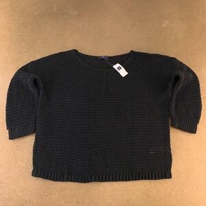 Gap Womens Cropped Sweater Black Short Sleeve Crew Neck Tight Knit Ribbed L New